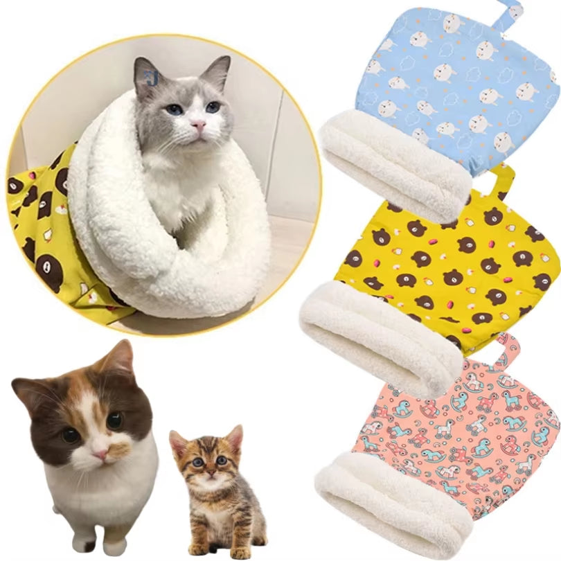 Cat Sleeping Bag Soft Winter Fluffy Feel Thickened Pet Pocket Type Quilt Bed Kitten Puppy Soft Comfortable Nest Pet Supplies