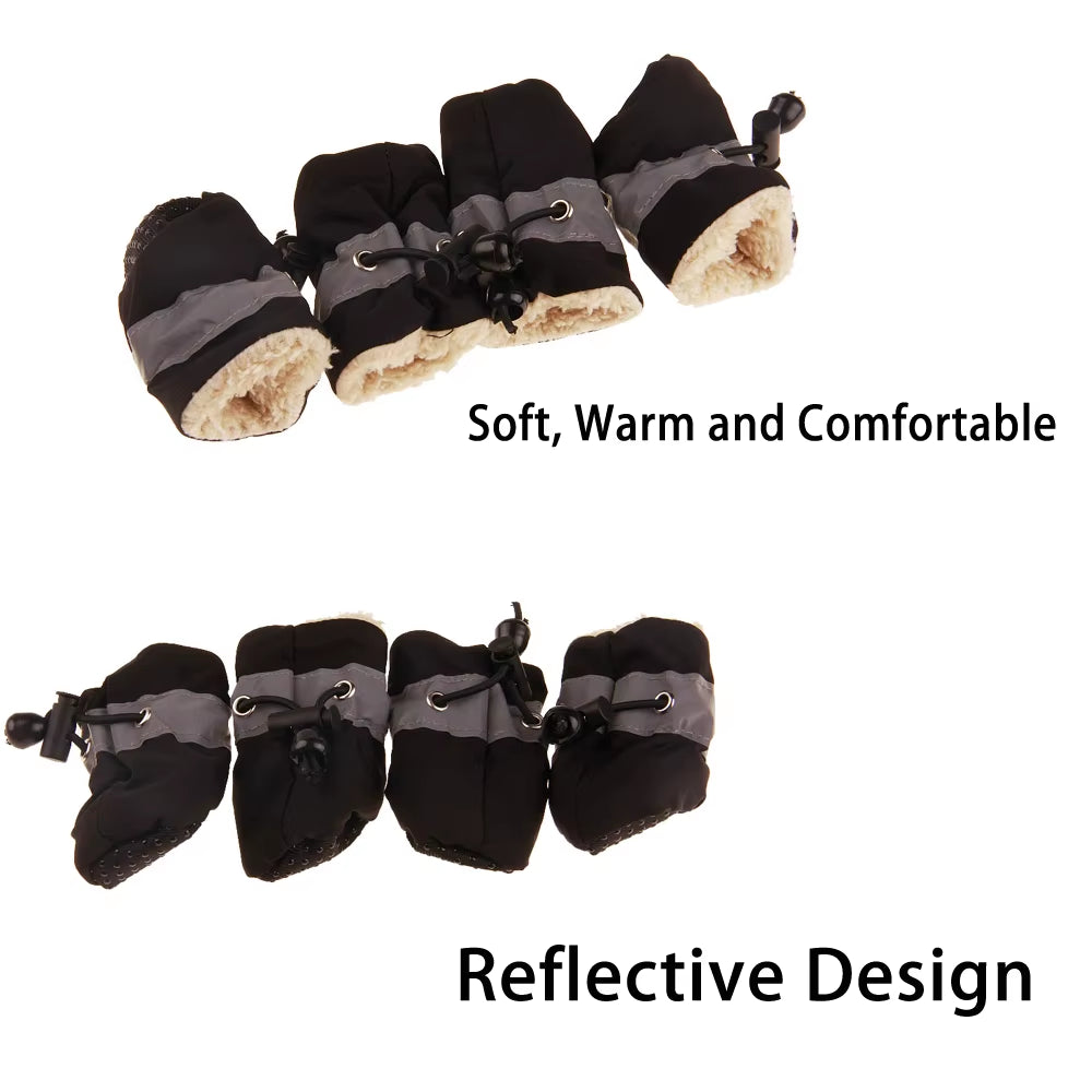 4Pcs/Set Winter Reflective Thick Warm Pet Shoes Dogs Snow Boots Anti-Slip Shoes for Small Dogs Cats Chihuahua Yorkie