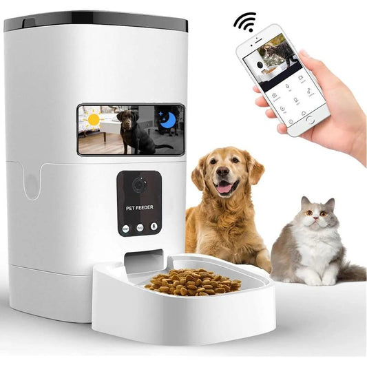 Pet Feeder,6L Automatic Pet Feeder for Cats and Dogs,1080P Camera,App Control,Voice Recorder,Timed Feeder for Schedule Feeding, Dual Power Supply,Wifi Pet Food Dispenser with App Control MEYUAN-TECH