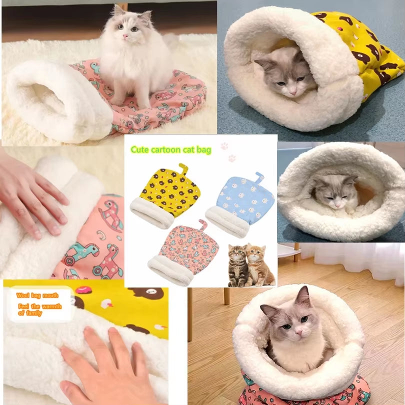 Cat Sleeping Bag Soft Winter Fluffy Feel Thickened Pet Pocket Type Quilt Bed Kitten Puppy Soft Comfortable Nest Pet Supplies