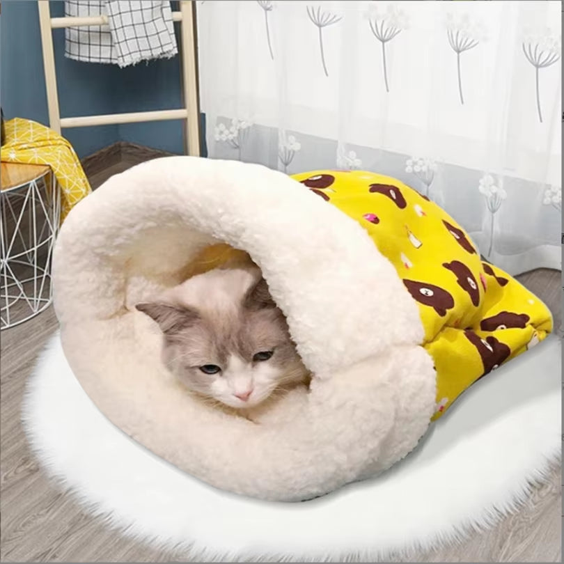 Cat Sleeping Bag Soft Winter Fluffy Feel Thickened Pet Pocket Type Quilt Bed Kitten Puppy Soft Comfortable Nest Pet Supplies