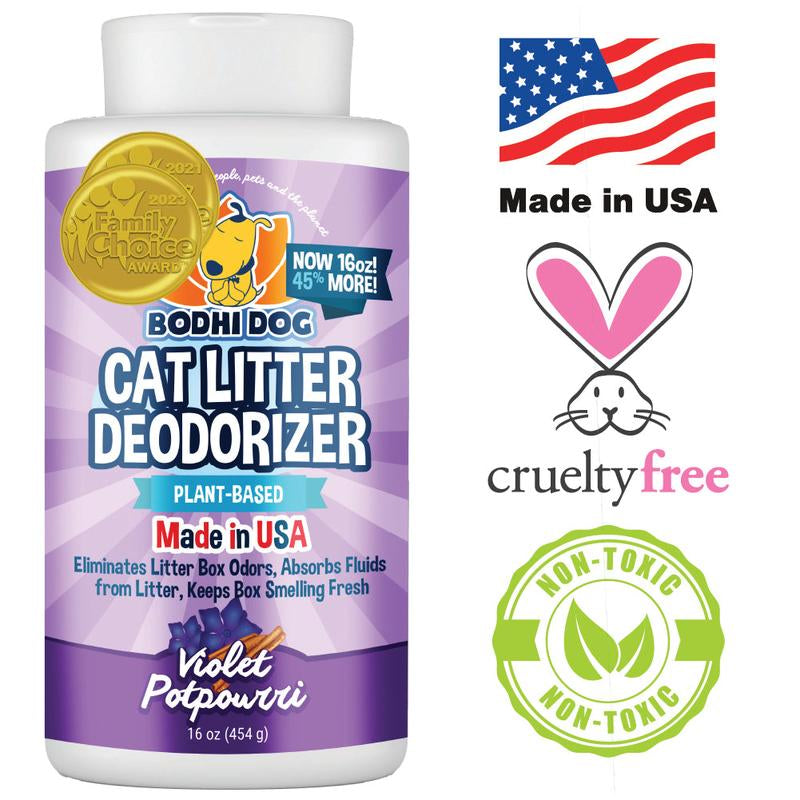 Bodhi Dog Natural Cat Litter Box Odor Eliminator | Best Litter Deodorizer for Strong Urine Odor | Fewer Cat Box Changes | Safe for Kitty Boxes | Violet Potpourri Scent | Made in USA