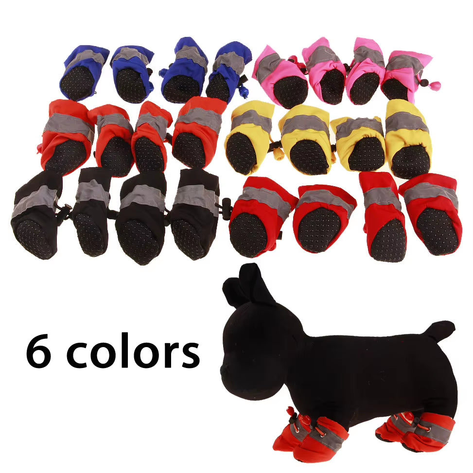 4Pcs/Set Winter Reflective Thick Warm Pet Shoes Dogs Snow Boots Anti-Slip Shoes for Small Dogs Cats Chihuahua Yorkie