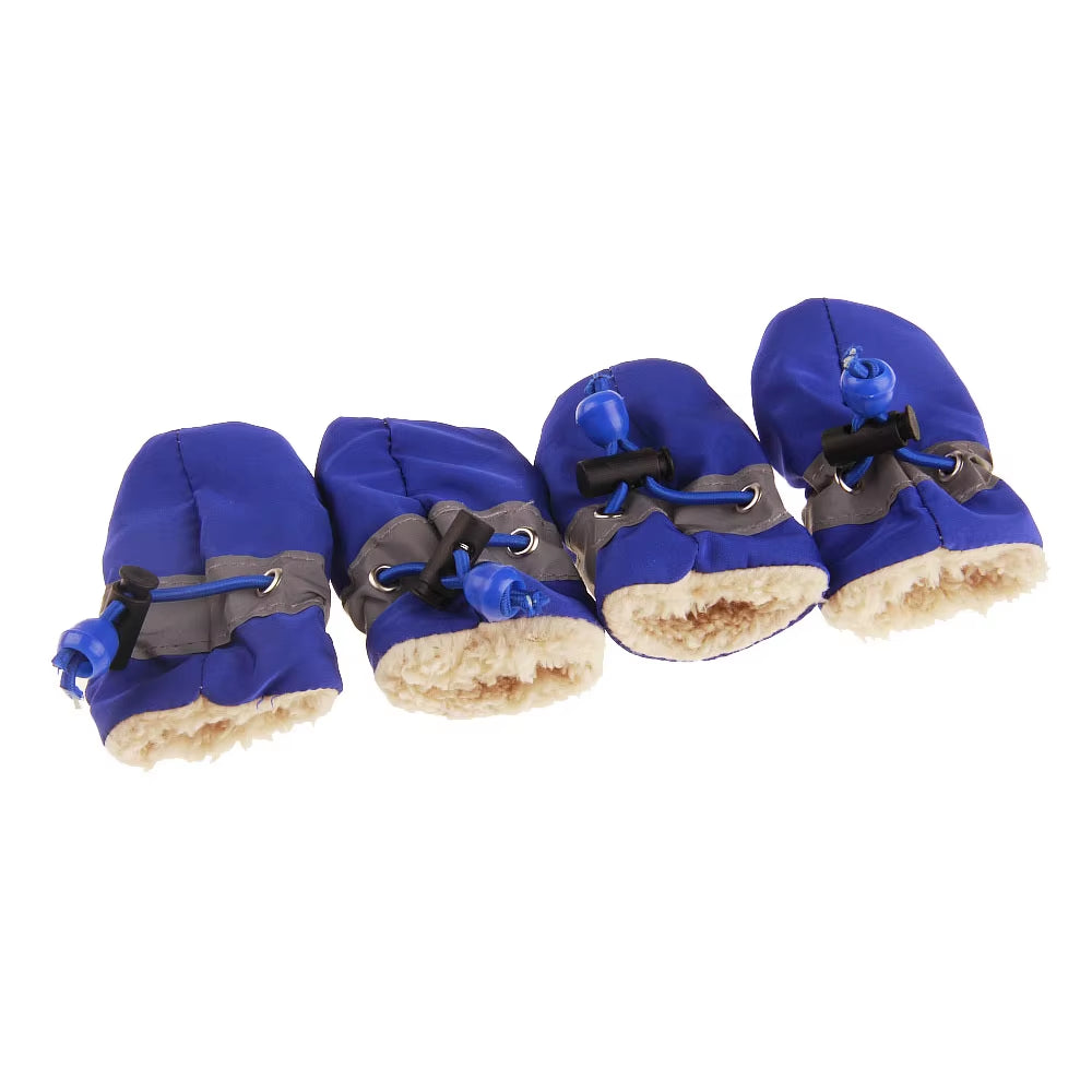 4Pcs/Set Winter Reflective Thick Warm Pet Shoes Dogs Snow Boots Anti-Slip Shoes for Small Dogs Cats Chihuahua Yorkie